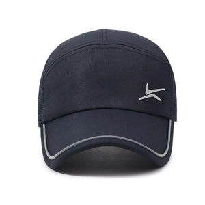 Men's navy blue breathable mesh baseball cap with reflective trim for outdoor sports