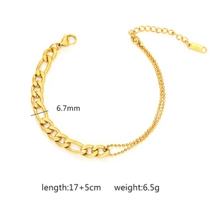Detail view of 6.7mm wheat pattern gold bracelet with adjustable extension chain
