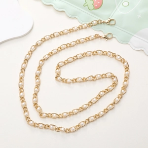 Crossbody gold chain strap with white pearls and lobster clasps for DIY phone case or bags