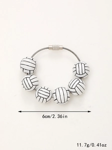 Detail showing 6cm volleyball charm bracelet with steel wire rope and screw clasp