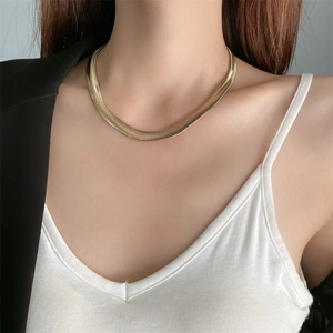 Herringbone Chain Necklace Stainless Steel Flat Snake Bone Design Hip Hop Fashion Jewelry For Women
