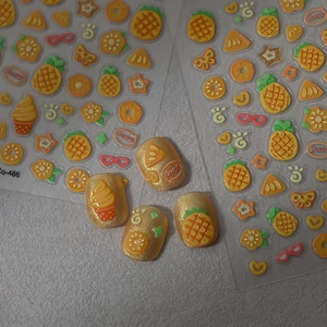 3D jelly pineapple nail art stickers with embossed summer fruit designs and glitter