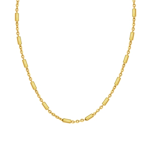 Elegant gold stainless steel necklace featuring cylindrical beads and fine chain links