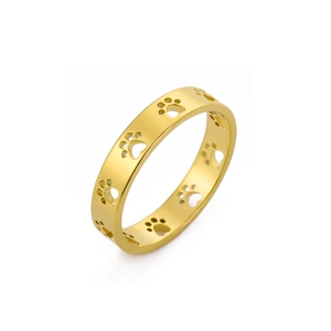 Minimalist golden stainless steel ring featuring cute hollowed animal paw prints design