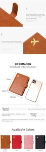 Detail view of RFID PU leather passport holder showing magnetic closure and dimensions