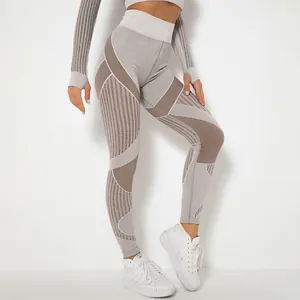 Close-up of seamless knitted fabric textures and hollow breathable details on yoga set