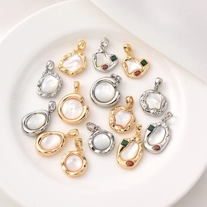 18K gold-plated shell pendants with cubic zirconia for DIY jewelry necklace making