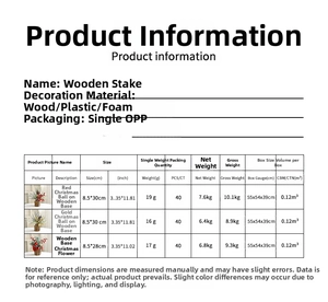 Detailed size chart for mini artificial Christmas trees with wood base and ornaments