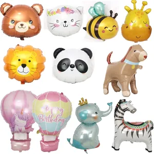 Animal Head Foil Balloons Cartoon Panda Lion Giraffe Tiger Mylar Balloon Birthday Party Jungle Safari Decorations Kids
