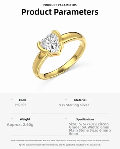 Macro detail of S925 sterling silver ring with 6mm heart-shaped 5A zircon stone