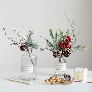 Christmas Artificial Pine Picks With Berries Natural Pinecones Holiday Floral Arrangement Home Decor PVC Plant Sprays
