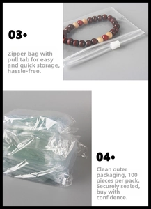 Detailed view of clear PVC storage bags with zippers in 100-piece bulk packaging