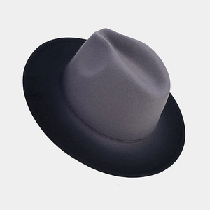 Detail view of the gray gradient wool felt fedora with a classic indented crown