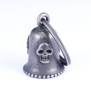 Vintage 1%er skull guardian bell pendant in antiqued silver for biker motorcycle necklaces