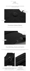 Detail of adjustable metal buckle and breathable sweatband on black cotton baseball cap