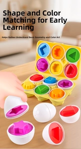 Detail showing various geometric internal shapes and colors of the matching toy eggs