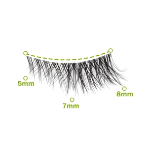 Detailed length map for half false eyelashes showing 5mm, 7mm, and 8mm segments