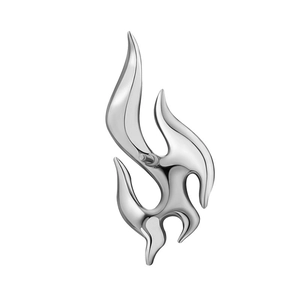 Close-up of polished silver stainless steel flame stud with mirror finish details