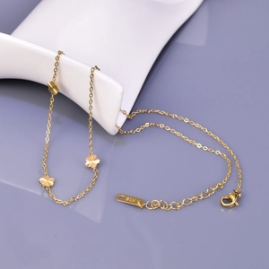18K gold plated stainless steel necklace featuring three delicate floral charms for women