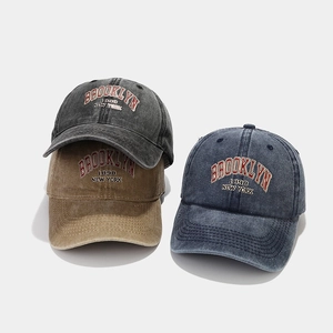 Vintage washed cotton baseball cap with Brooklyn 1898 embroidery in multiple colors