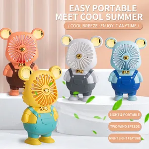 Mini USB Desk Fan Cute Cartoon Bear Portable Rechargeable Cooling Fan With LED Night Light Settings For Home Office