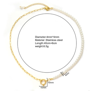 French vintage necklace with half pearls and golden stainless steel OT toggle clasp