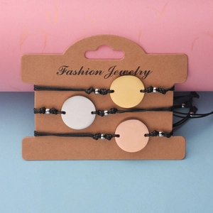 Adjustable Rope Bracelet Stainless Steel Round Disc Geometric Charm Minimalist Hand Woven Wax Cord Unisex Fashion Jewelry