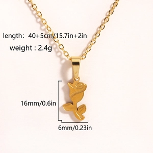 Flat lay of 18K gold plated rose flower pendant necklace with detailed size specifications