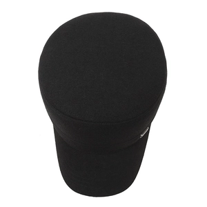 Men's winter warm flat top army cap in black fabric with metal buckle decoration