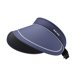 Dark blue ice silk sun visor hat with white piping and adjustable strap for women