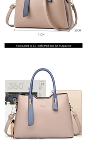 Size comparison of the pink tote bag showing base length 31cm and iPad compatibility