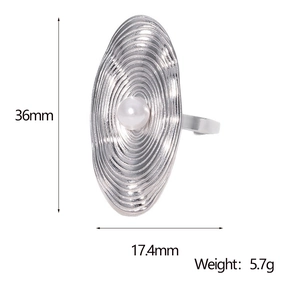 Detailed dimension guide for silver oval pearl ring with 36mm height and 5.7g weight