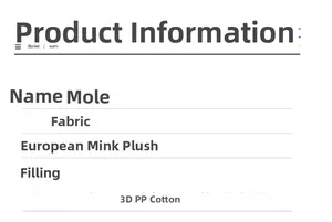 Detailed size chart and material specifications for marmot plush toy in multiple sizes
