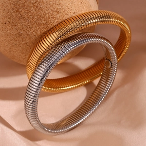Bracelet élastique chaîne serpent 10mm plaqué or 18K et argent pour femme