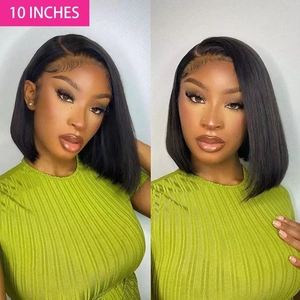 Short black 10 inch human hair Bob wig with natural hairline and baby hair for women
