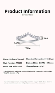 Détail de la bague en argent S925 en V sertie de 13 pierres Moissanite de 0,3 carat au total