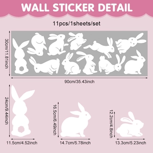 Set of 11 white Easter bunny static window decals for holiday decoration 90x30cm