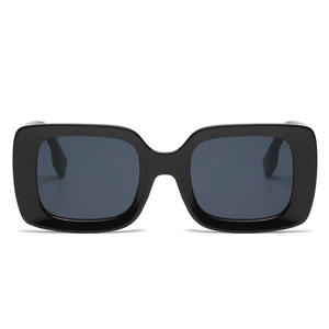 Vintage oversized square sunglasses with black glossy frames and dark grey lenses