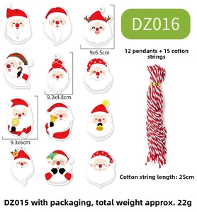 Detailed set of 12 festive paper gift tags with Santa motifs and striped cotton strings