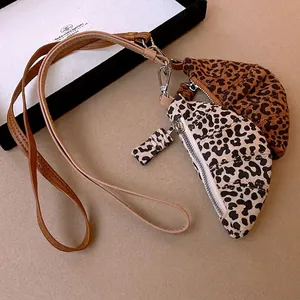 Leopard Print Croissant Bag Pendant Necklace Faux Leather Alloy Vintage Novelty Accessory For Women