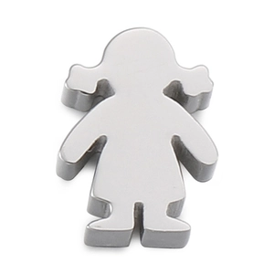 Minimalist stainless steel cartoon girl silhouette pendant accessory on white background