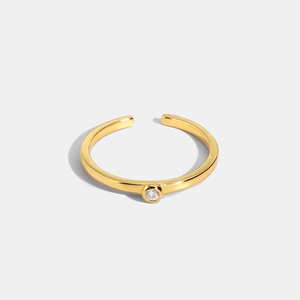 Solitaire Zircon Open Ring Copper Gold Plated Minimalist Adjustable Finger Jewelry Accessory For Women Elegant Daily Wear