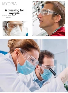 Detail showing OTG safety goggles compatible with prescription glasses in lab environment