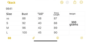 Size chart for sleeveless denim dress with bust and length measurements in cm