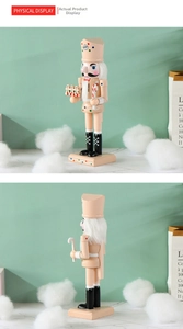 Detailed views of a 25cm pink gingerbread nutcracker soldier with a candy cane