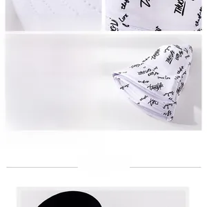Detail of white cotton bucket hat featuring Thug Life print and black 3D embroidery