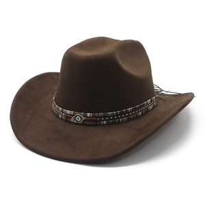 Chapeau de cowboy marron foncé en suédine avec perle œil grec sur bandeau