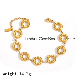 Gold stainless steel multi-circle link bracelet with dimensions 170mm plus 50mm extension