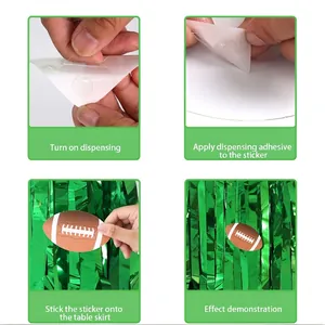 Guía de instalación de falda de mesa verde con pegatinas de fútbol para fiestas infantiles