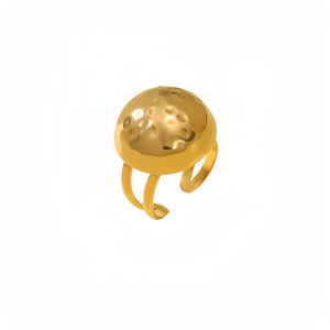 Minimalist gold hammer-textured open ring with adjustable stainless steel band